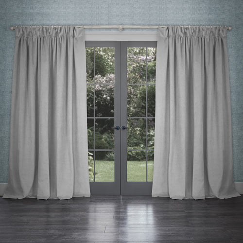 Plain Grey Curtains - Cube Velvet Pencil Pleat Curtains Aluminium Voyage Maison