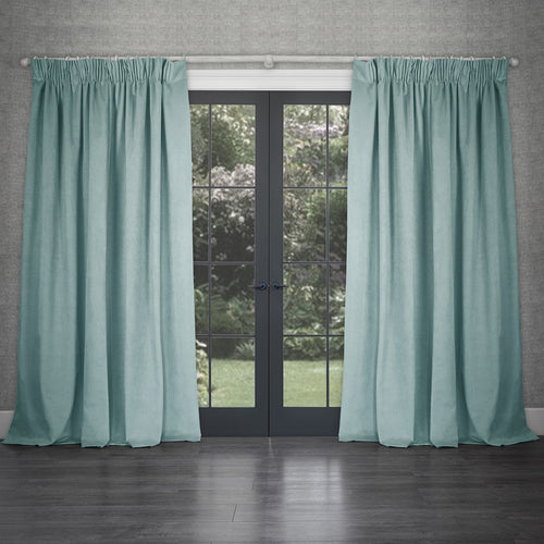 Plain Blue Curtains - Cube Velvet Pencil Pleat Curtains Sky Voyage Maison