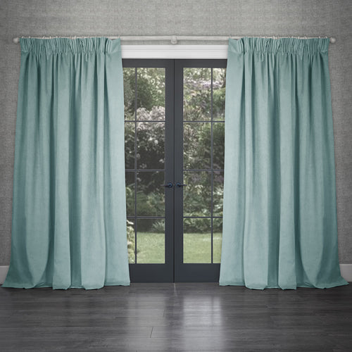 Plain Blue Curtains - Cube Velvet Pencil Pleat Curtains Sky Voyage Maison