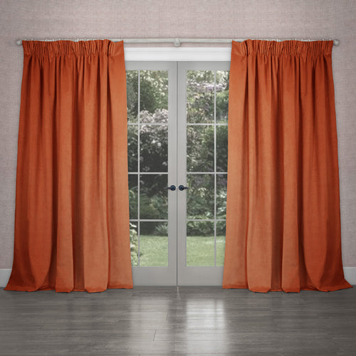 Plain Orange Curtains - Cube Velvet Pencil Pleat Curtains Spice Voyage Maison