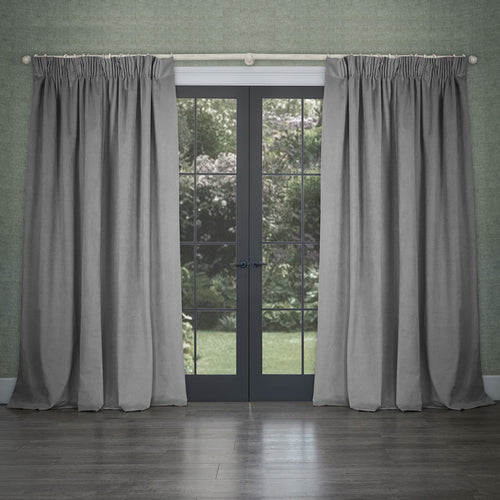 Plain Grey Curtains - Cube Velvet Pencil Pleat Curtains Steel Voyage Maison