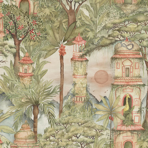 Jungle Green M2M - Eden Ruins Printed Cotton Made to Measure Curtains Green Voyage Maison
