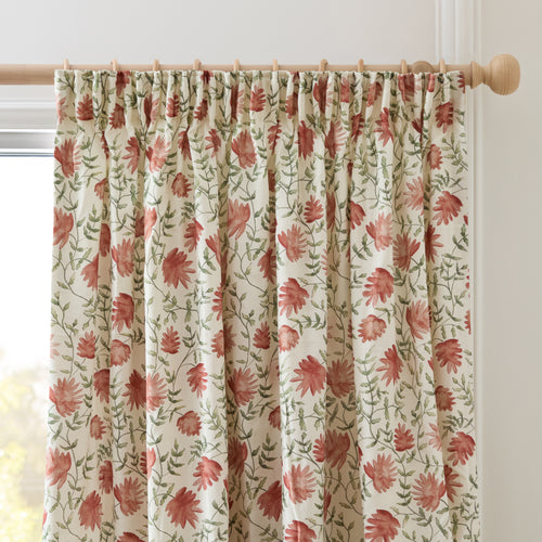 Floral Orange Curtains - Elai Printed Pencil Pleat Curtains Terracotta Voyage Maison