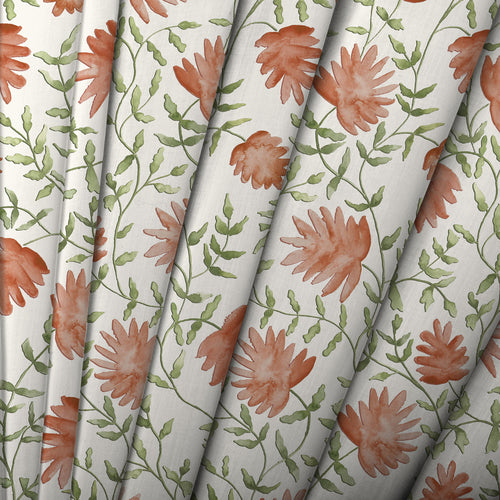 Floral Orange M2M - Elai Printed Cotton Made to Measure Curtains Terracotta Voyage Maison