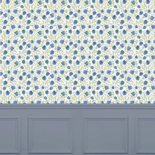 Abstract Blue Wallpaper - Elai  1.4m Wide Width Wallpaper (By The Metre) Denim Voyage Maison