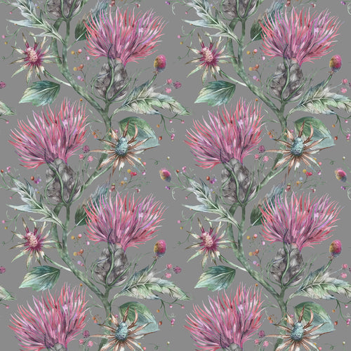 Floral Grey Fabric - Elysium Printed Cotton Fabric (By The Metre) Onyx Voyage Maison