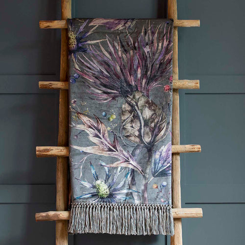 Floral Purple Throws - Elysium Velvet Printed Throw Sapphire Voyage Maison