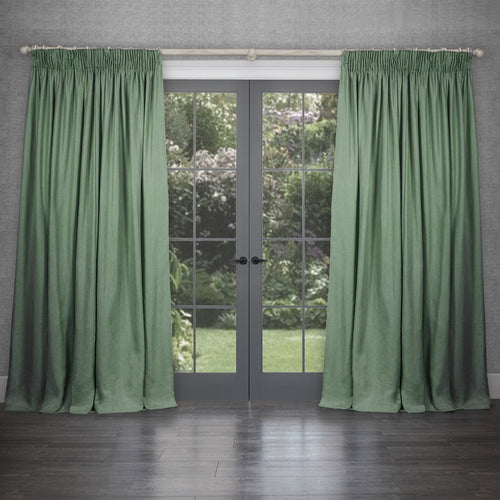 Plain Green Curtains - Emilio Woven  Pencil Pleat Curtains Clover Voyage Maison