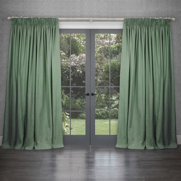 Emilio Clover Fully Lined Woven Pencil Pleat Curtains | Green