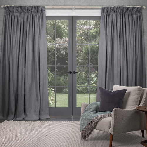Plain Grey Curtains - Emilio Woven  Pencil Pleat Curtains Fossil Voyage Maison