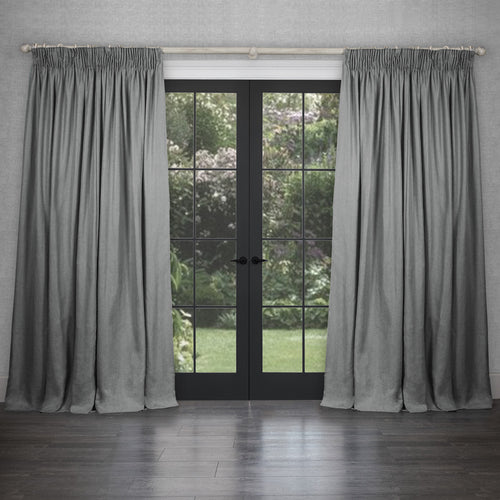 Plain Grey Curtains - Emilio Woven  Pencil Pleat Curtains Pebble Voyage Maison