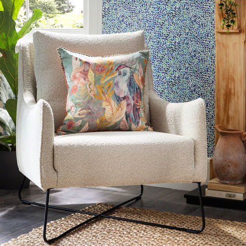 Animal Blue Cushions - Ennerdale Forest Printed Feather Filled Cushion Teal Voyage Maison