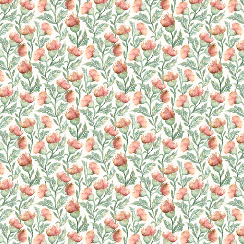 Floral Orange Fabric - Ettrick Printed Cotton Fabric (By The Metre) Rust/Natural Voyage Maison
