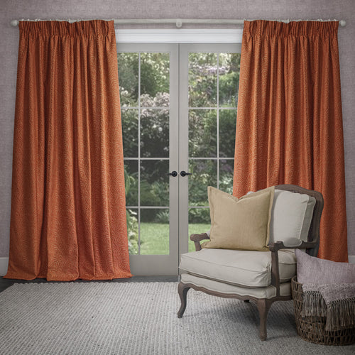 Plain Orange Curtains - Farley Woven Chenille Pencil Pleat Curtains Rust Voyage Maison