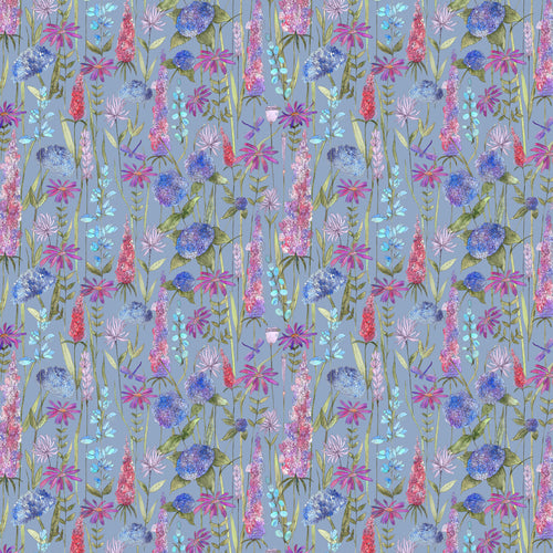 Floral Blue Fabric - Florabunda Printed Cotton Fabric (By The Metre) Bluebell Blue Voyage Maison