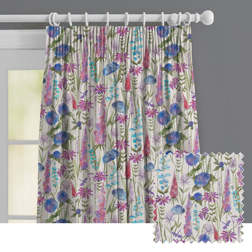 Floral Blue M2M - Florabunda Ecru Printed Made to Measure Curtains Bluebell Voyage Maison