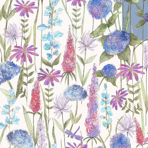 Floral Blue M2M - Florabunda Ecru Printed Made to Measure Curtains Bluebell Voyage Maison