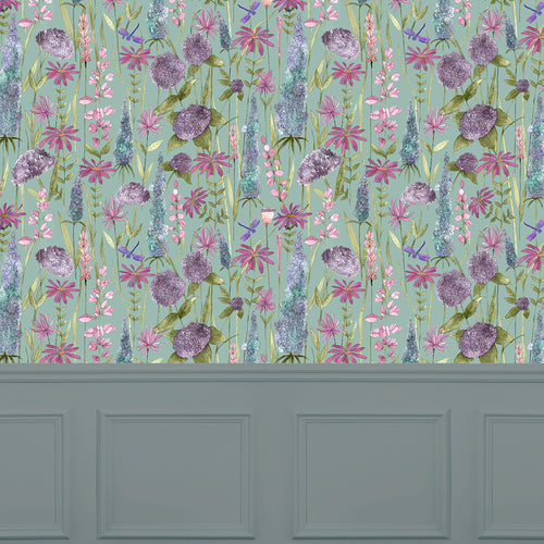 Floral Green Wallpaper - Florabunda  1.4m Wide Width Wallpaper (By The Metre) Verde Voyage Maison
