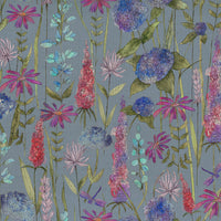  Samples - Florabunda Linen Printed Fabric Sample Swatch Bluebell Voyage Maison