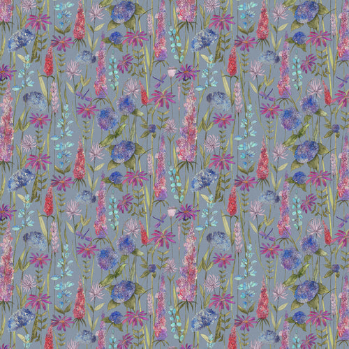 Floral Blue Fabric - Florabunda Printed Cotton Fabric (By The Metre) Bluebell/Natural Voyage Maison