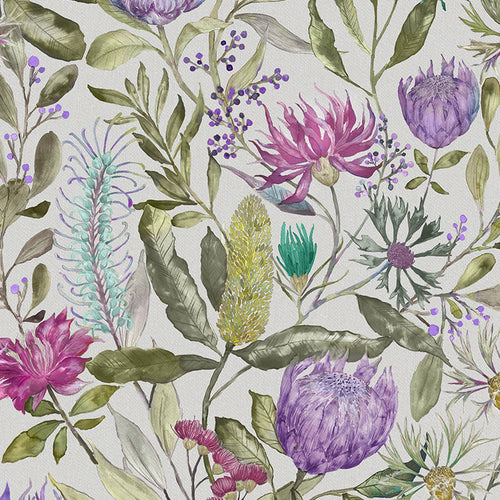 Floral Purple Fabric - Fortazela Printed Fine Lawn Cotton Apparel Fabric (By The Metre) Wiolet Voyage Maison