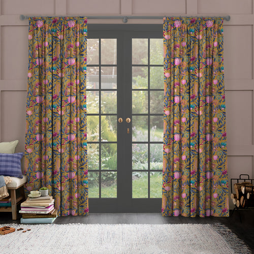 Floral Gold M2M - Fortazela Printed Made to Measure Curtains Gold Voyage Maison