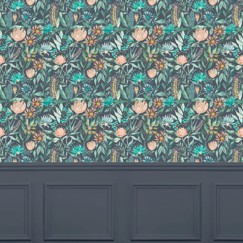 Floral Blue Wallpaper - Fortazela  1.4m Wide Width Wallpaper (By The Metre) Sapphire Voyage Maison