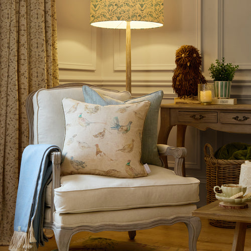 Animal Cream Cushions - Game Birds Printed Piped Feather Filled Cushions Natural Voyage Maison