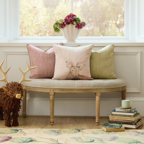 Animal Cream Cushions - Gregor Stag Printed Feather Filled Cushions Natural Voyage Maison