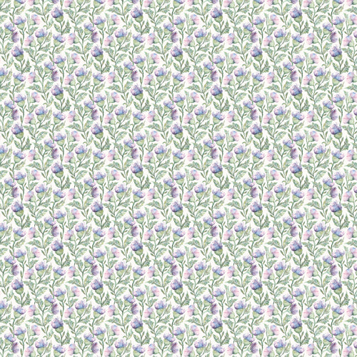 Floral Purple Fabric - Hawick Printed Cotton Fabric (By The Metre) Heather Cream Voyage Maison