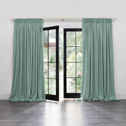 Plain Green Curtains - Hawley Linen Blend Pencil Pleat Curtains Spa Voyage Maison