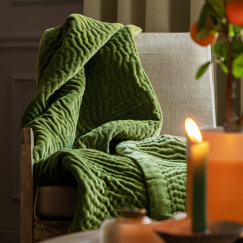Plain Green Throws - Haze Velvet Quilted Throw Grass Additions