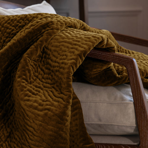 Plain Yellow Throws - Haze Velvet Quilted Throw Mustard Additions
