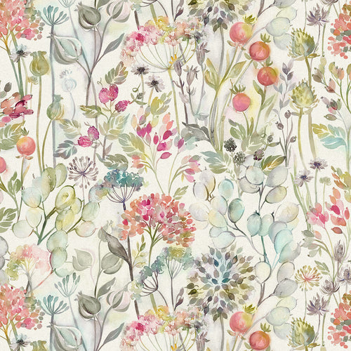 Floral Orange Fabric - Country Hedgerow Printed Cotton Fabric (By The Metre) Coral Voyage Maison