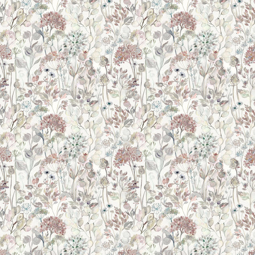 Floral Grey Fabric - Country Hedgerow Printed Cotton Fabric (By The Metre) Dawn Voyage Maison