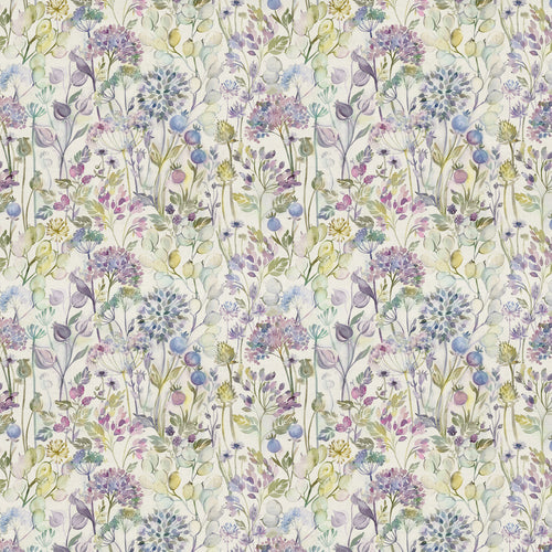 Floral Purple Fabric - Country Hedgerow Printed Cotton Fabric Lilac Linen Voyage Maison