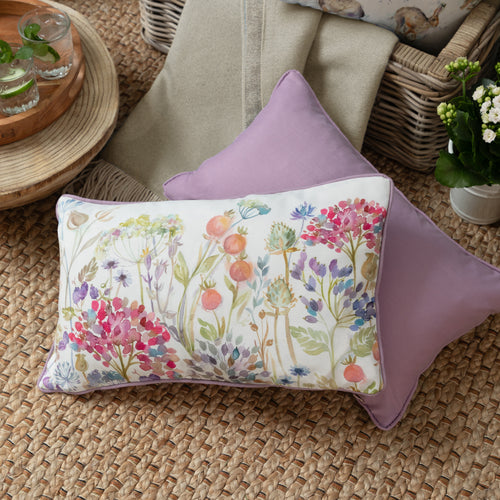 Floral Pink Cushions - Hedgerow Outdoor Polyester Filled Cushion Pink/Green Voyage Maison