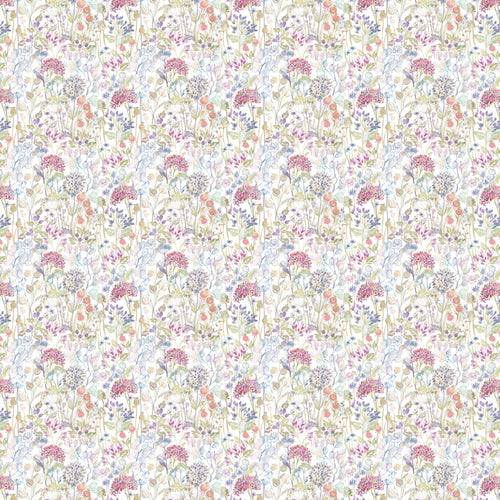Floral Pink Fabric - Hedgerow Floral Printed Oil Cloth Fabric (By The Metre) Natural Voyage Maison