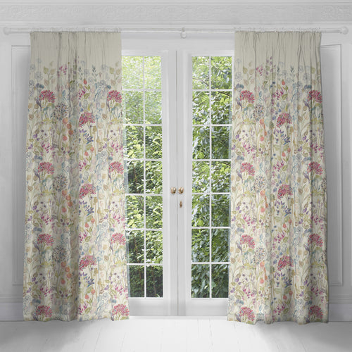 Floral Cream Curtains - Hedgerow Printed Pencil Pleat Curtains Linen Voyage Maison