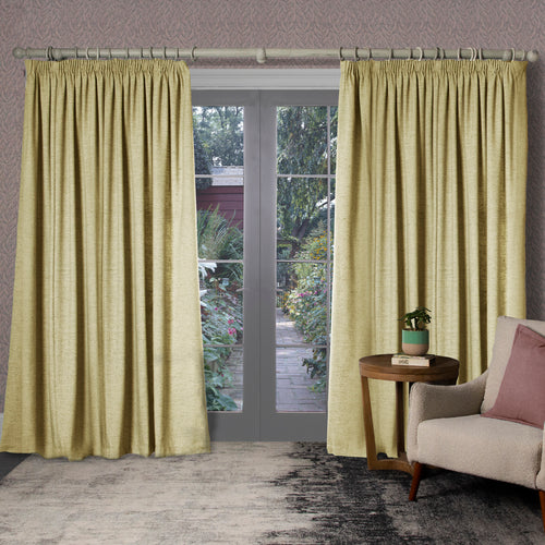 Plain Yellow Curtains - Helmsley Woven Pencil Pleat Curtains Lemon Voyage Maison
