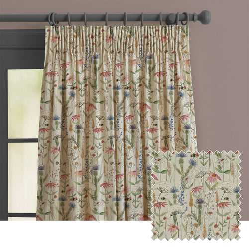 Hermione Printed Pencil Pleat Curtains Natural
