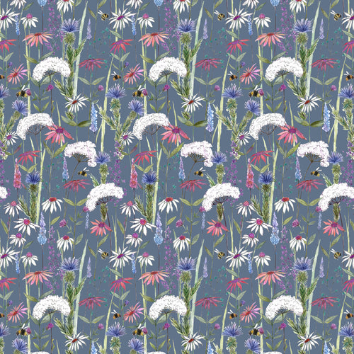Floral Blue Fabric - Hermione Printed Cotton Fabric (By The Metre) Indigo Voyage Maison