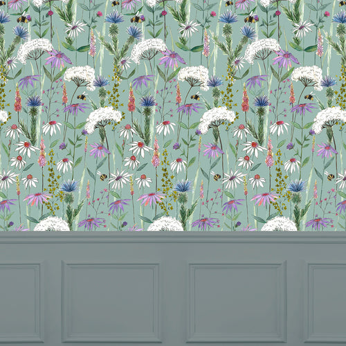 Floral Green Wallpaper - Hermione  1.4m Wide Width Wallpaper (By The Metre) Verde Voyage Maison