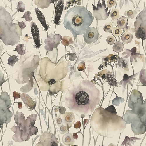 Floral Purple Fabric - Hibbertia Linen Printed Cotton Fabric (By The Metre) Haze Voyage Maison