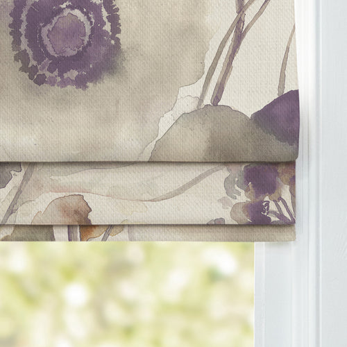 Floral Purple M2M - Hibbertia Linen Printed Cotton Made to Measure Roman Blinds Boysenberry Voyage Maison