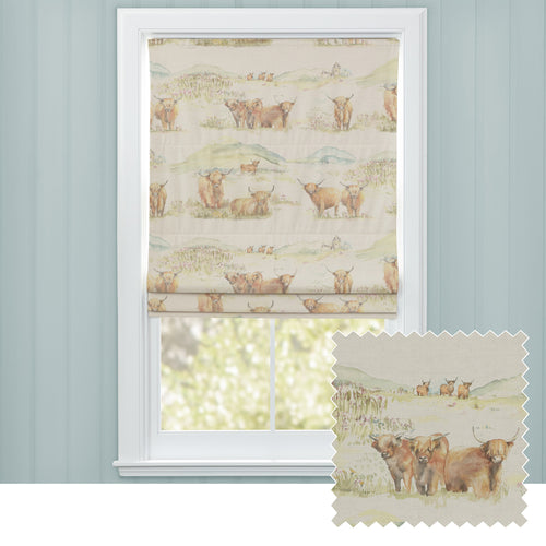 Animal Brown M2M - Highland Cattle Printed Linen Made to Measure Roman Blinds Natural Voyage Maison