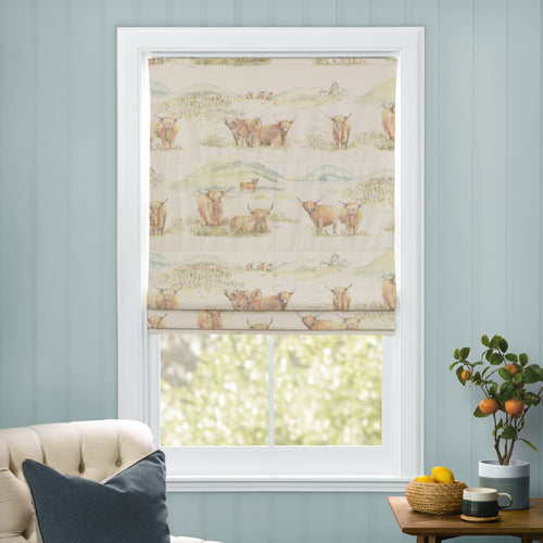 Animal Brown M2M - Highland Cattle Printed Linen Made to Measure Roman Blinds Natural Voyage Maison