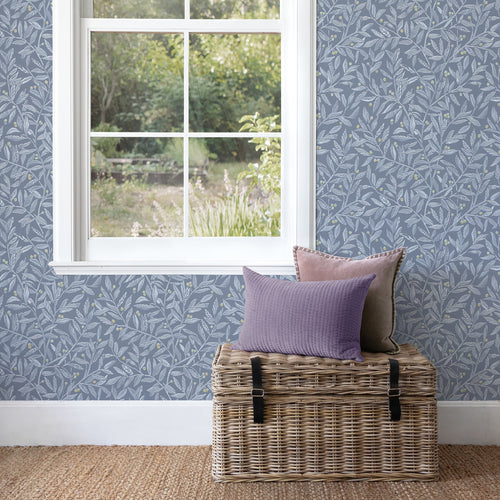 Floral Blue Wallpaper - Holcombe  1.4m Wide Width Wallpaper (By The Metre) Indigo Voyage Maison