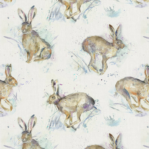 Animal Brown Fabric - Hurtling Hares Printed Oil Cloth Fabric Taupe Voyage Maison