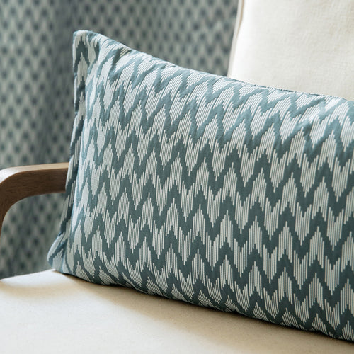 Blue Cushions - Hutton Woven Jacquard Feather Rich Filled Cushion Blue Sanderson
